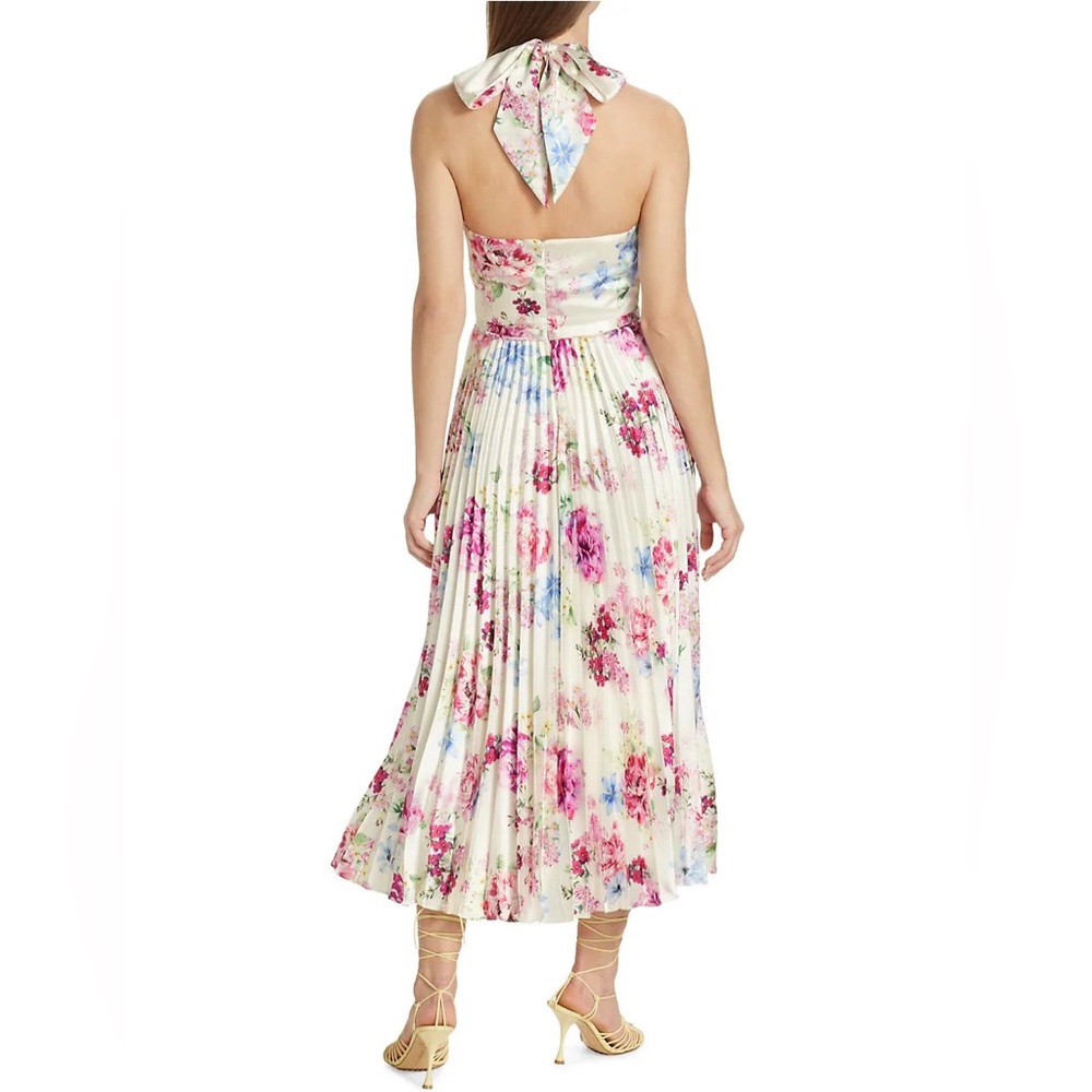 ML Monique Lhuillier Floral Hammered Satin Midi Dress - Picture 4 of 9